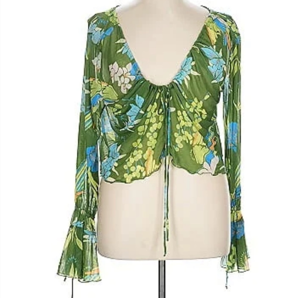 Free people-Of Paradise Floral Bell Sleeve chiffon Blouse